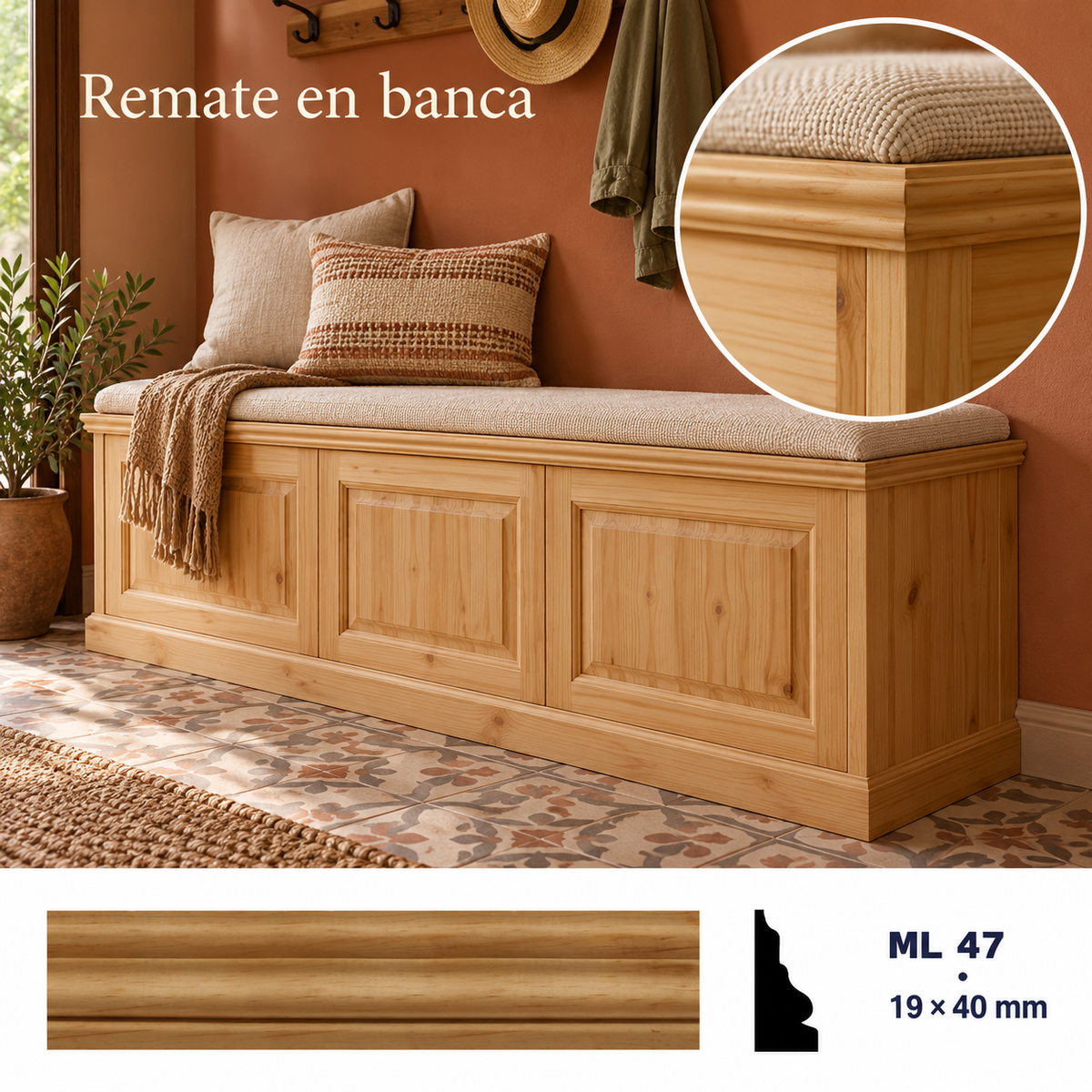 Moldura de madera lisa para mueble ML-47 – Kit de 4 Piezas TIPO REMATE