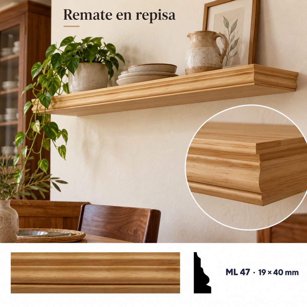 Moldura de madera lisa para mueble ML-47 – Kit de 4 Piezas TIPO REMATE