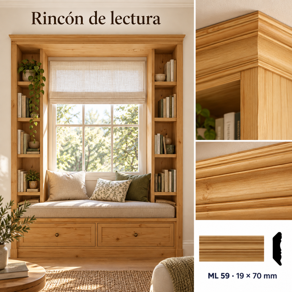 Moldura de madera lisa para mueble ML-59 – Kit de 4 Piezas CORNISA