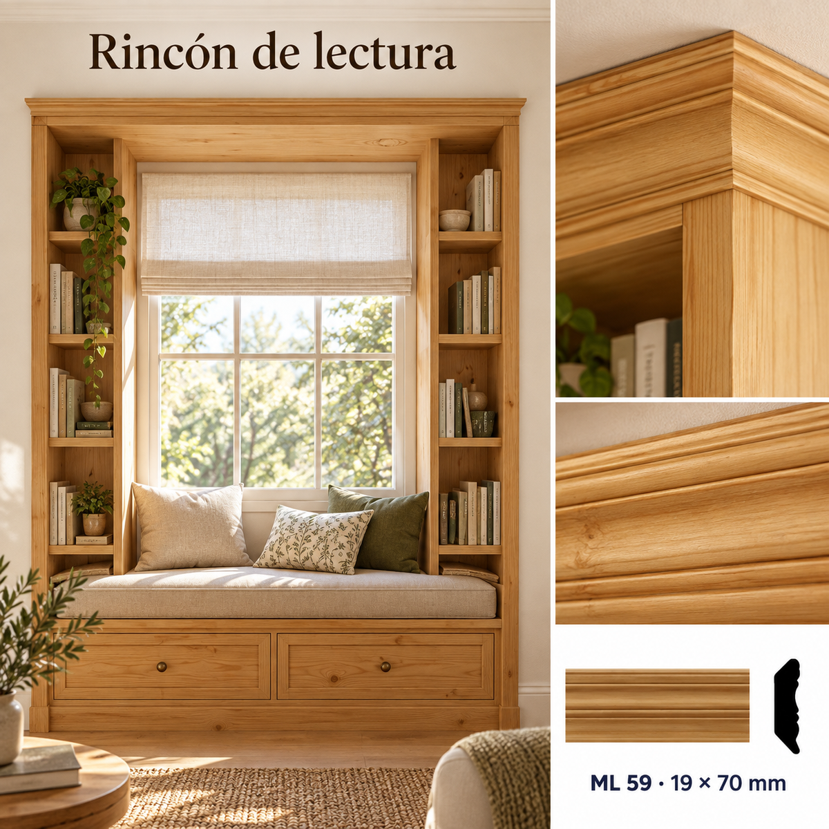 Moldura de madera lisa para mueble ML-59 – Kit de 4 Piezas CORNISA