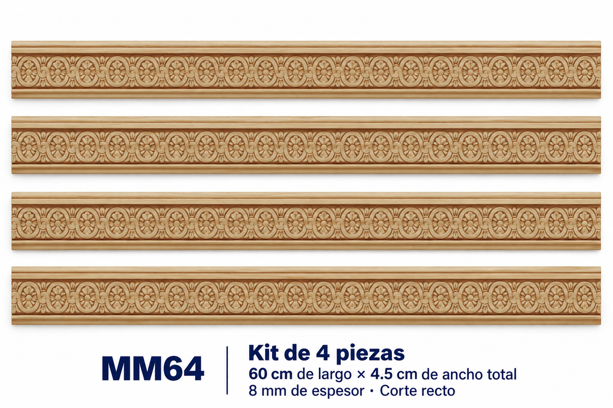 Moldura de madera grabada para mueble MM-64 – Kit de 4 piezas