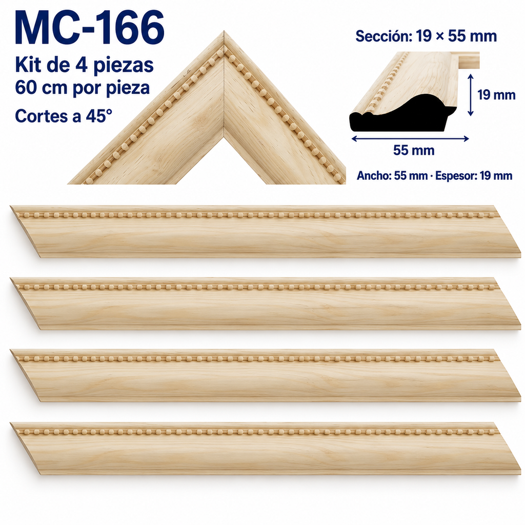 Moldura de madera grabada para marco MC166 – Kit de 4 piezas