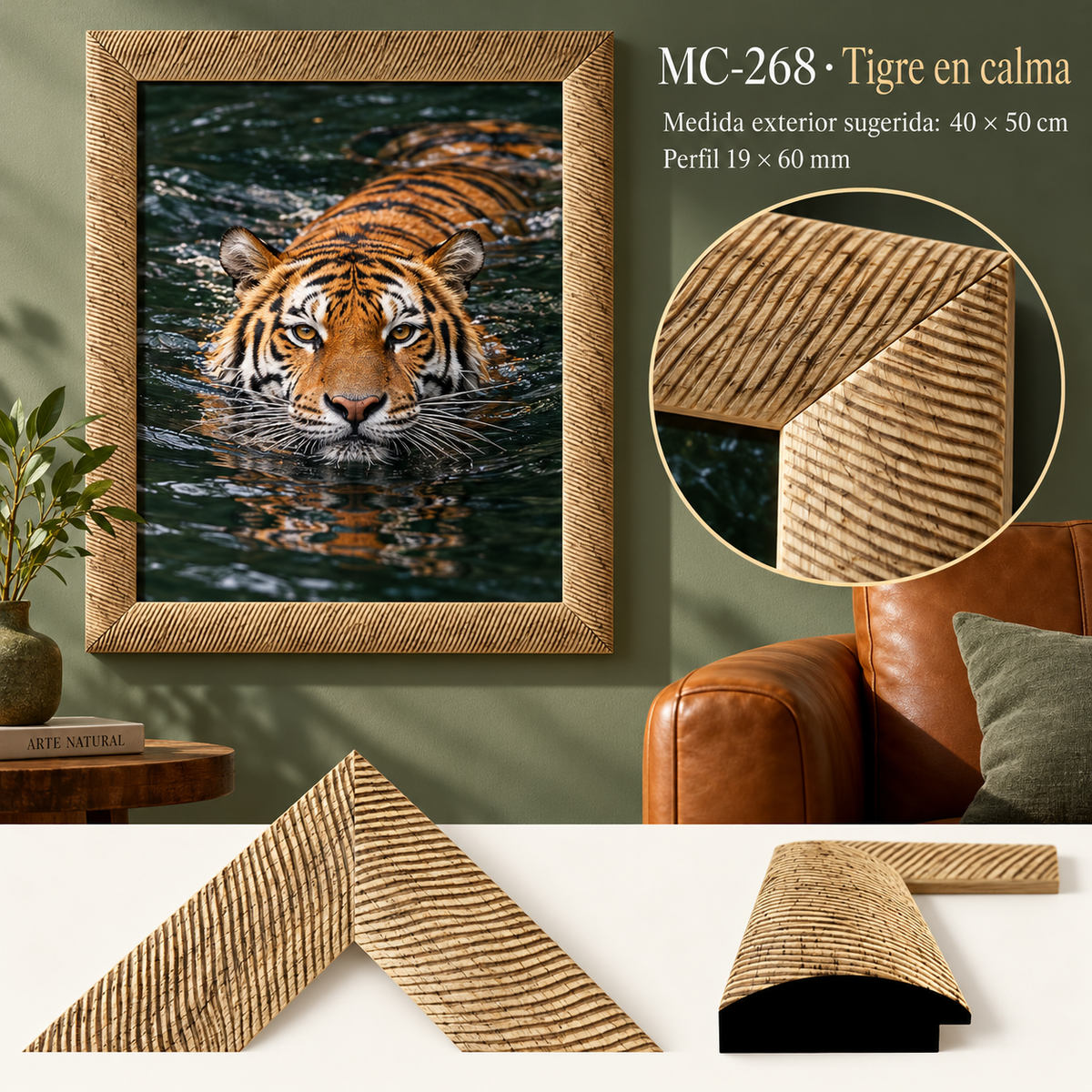 Moldura de madera grabada para marco MC268 – Kit de 4 piezas
