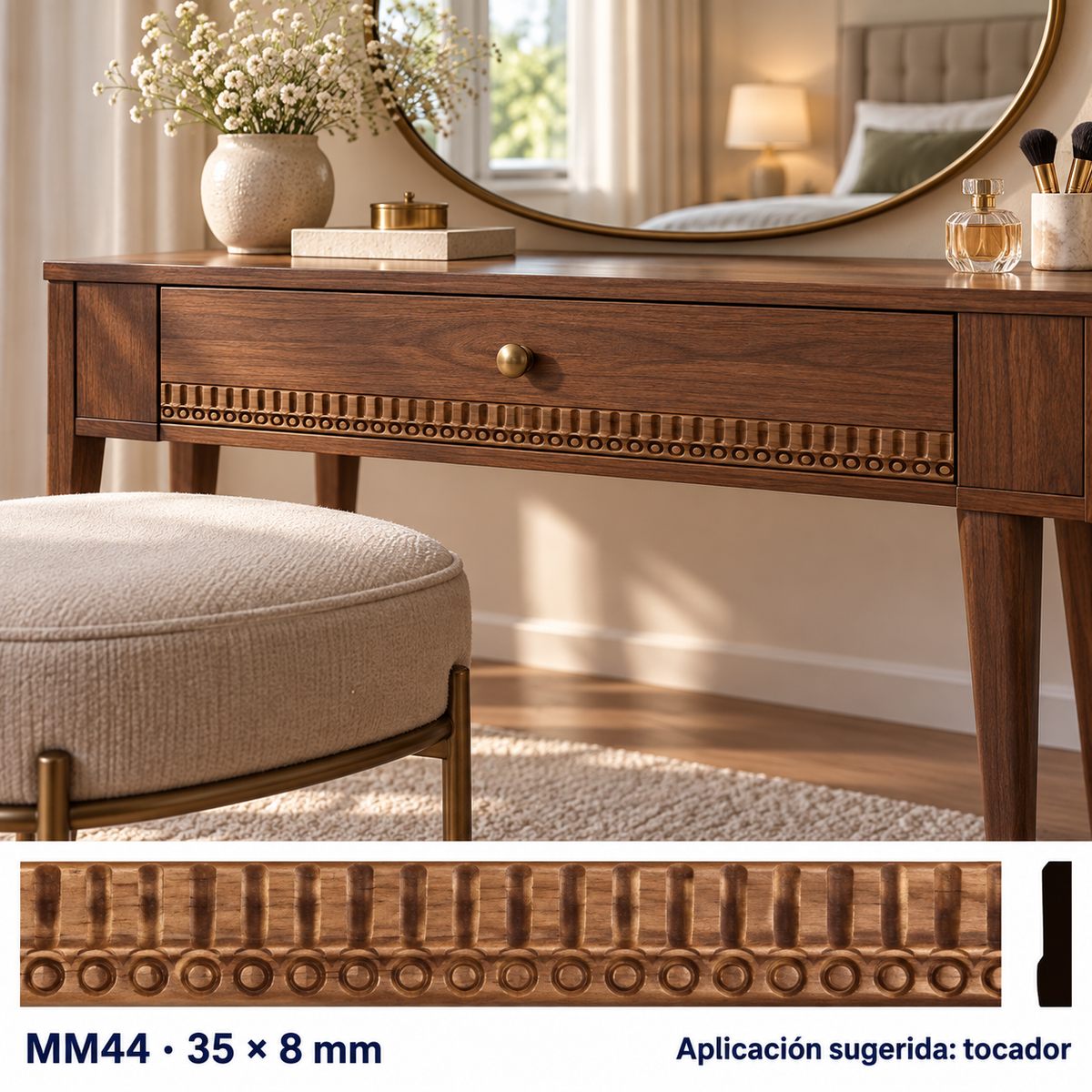 Moldura de madera grabada para mueble MM-44 – Kit de 4 piezas