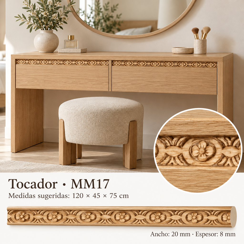 Moldura de madera grabada para mueble MM-17 – Kit de 4 piezas
