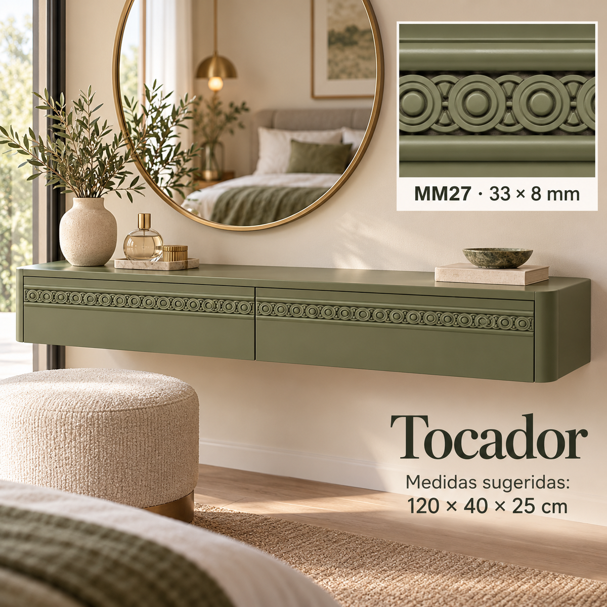Moldura de madera grabada para mueble MM-27 – Kit de 4 piezas