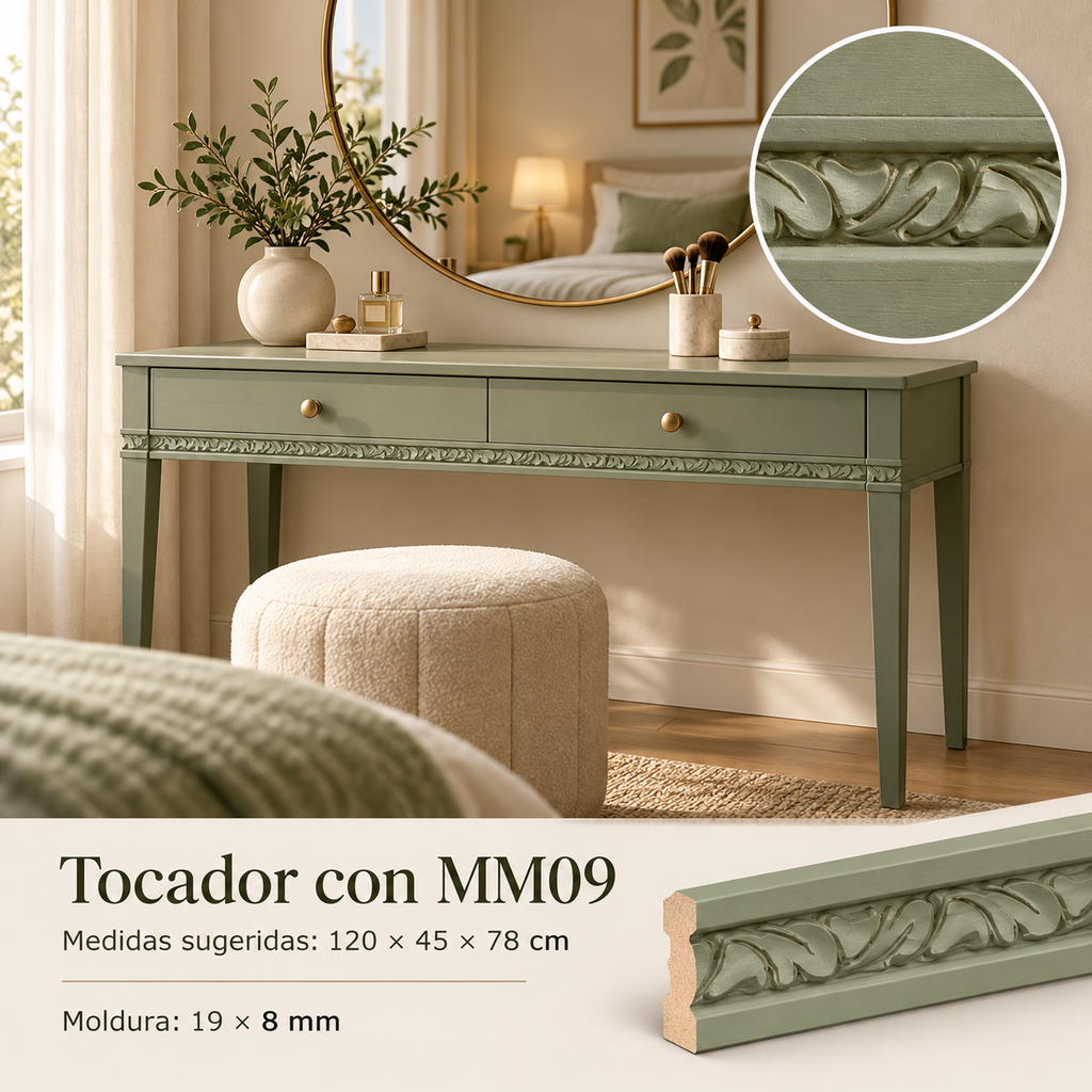 Moldura de madera grabada para mueble MM-09 – Kit de 4 piezas