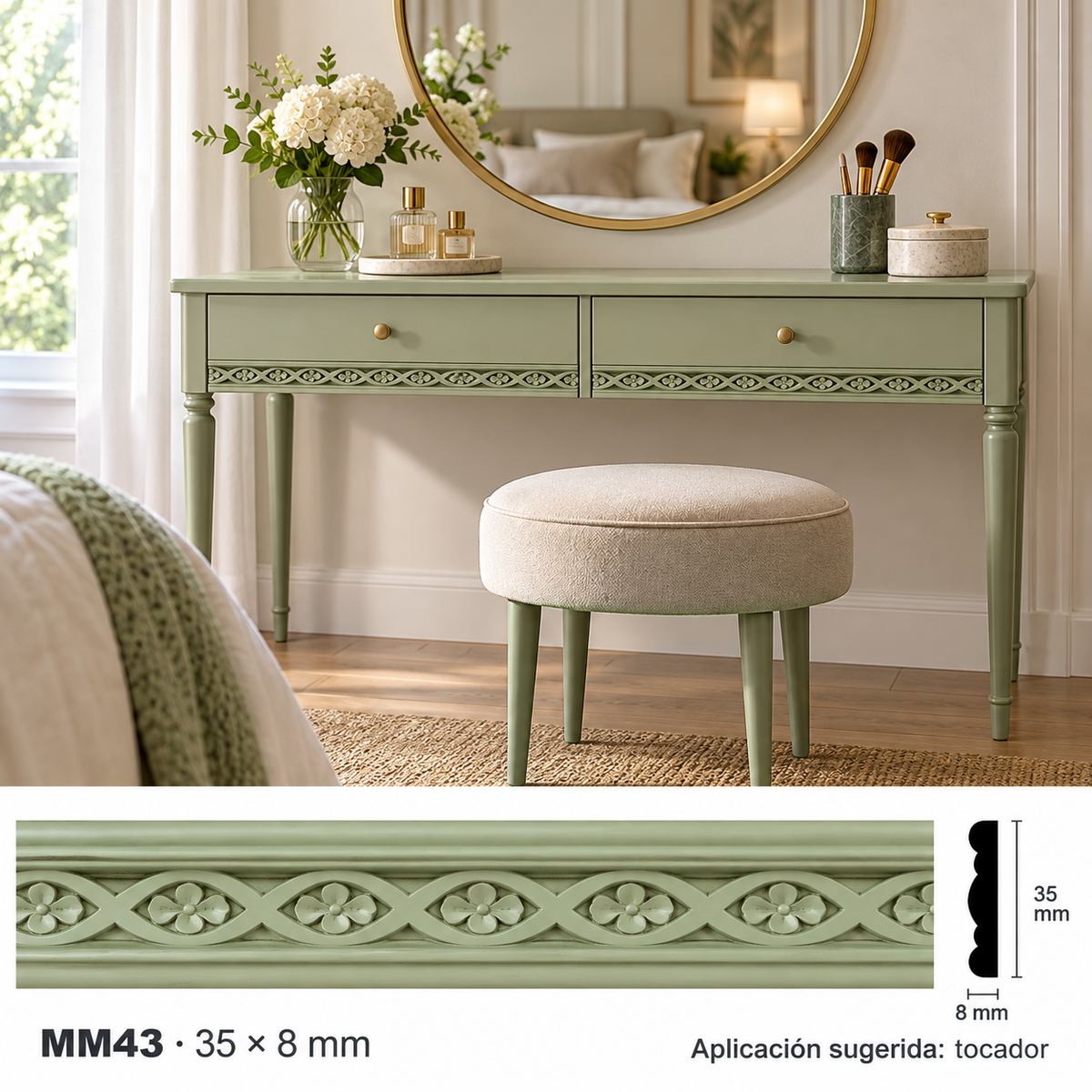 Moldura de madera grabada para mueble MM-42 – Kit de 4 piezas