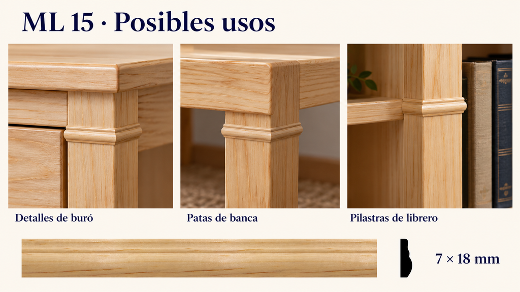 Moldura de madera lisa para mueble ML-15 – Kit de 4 Piezas