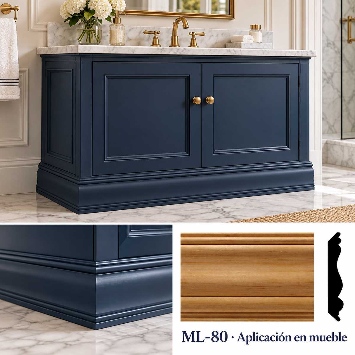 Moldura de madera lisa para mueble ML-80– Kit de 4 Piezas CORNISA