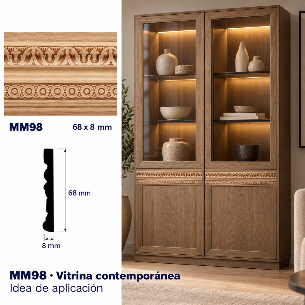 Moldura de madera grabada para mueble MM-98 –Kit de 4 piezas