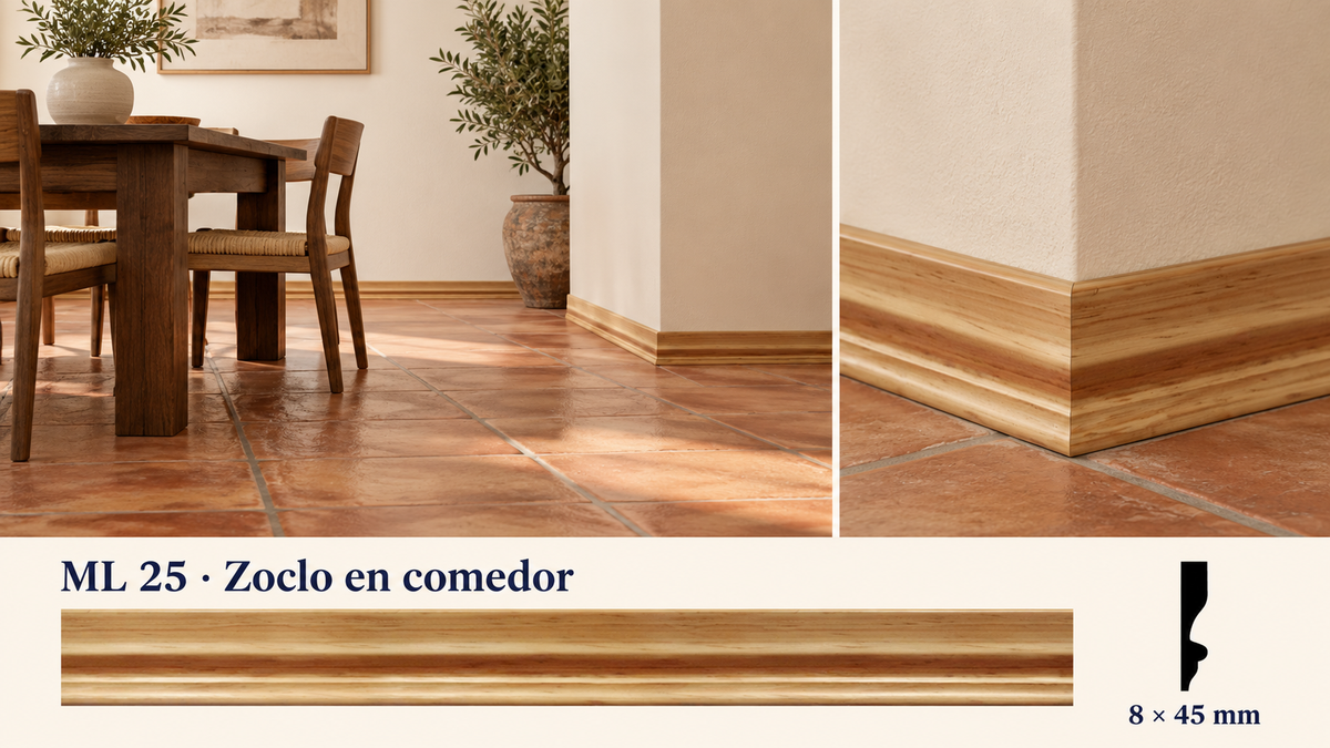 Moldura de madera lisa para mueble ML-25 – Kit de 4 Piezas TIPO ZOCLO