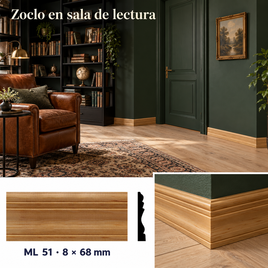 Moldura de madera lisa para mueble ML-51 – Kit de 4 Piezas ZOCLO
