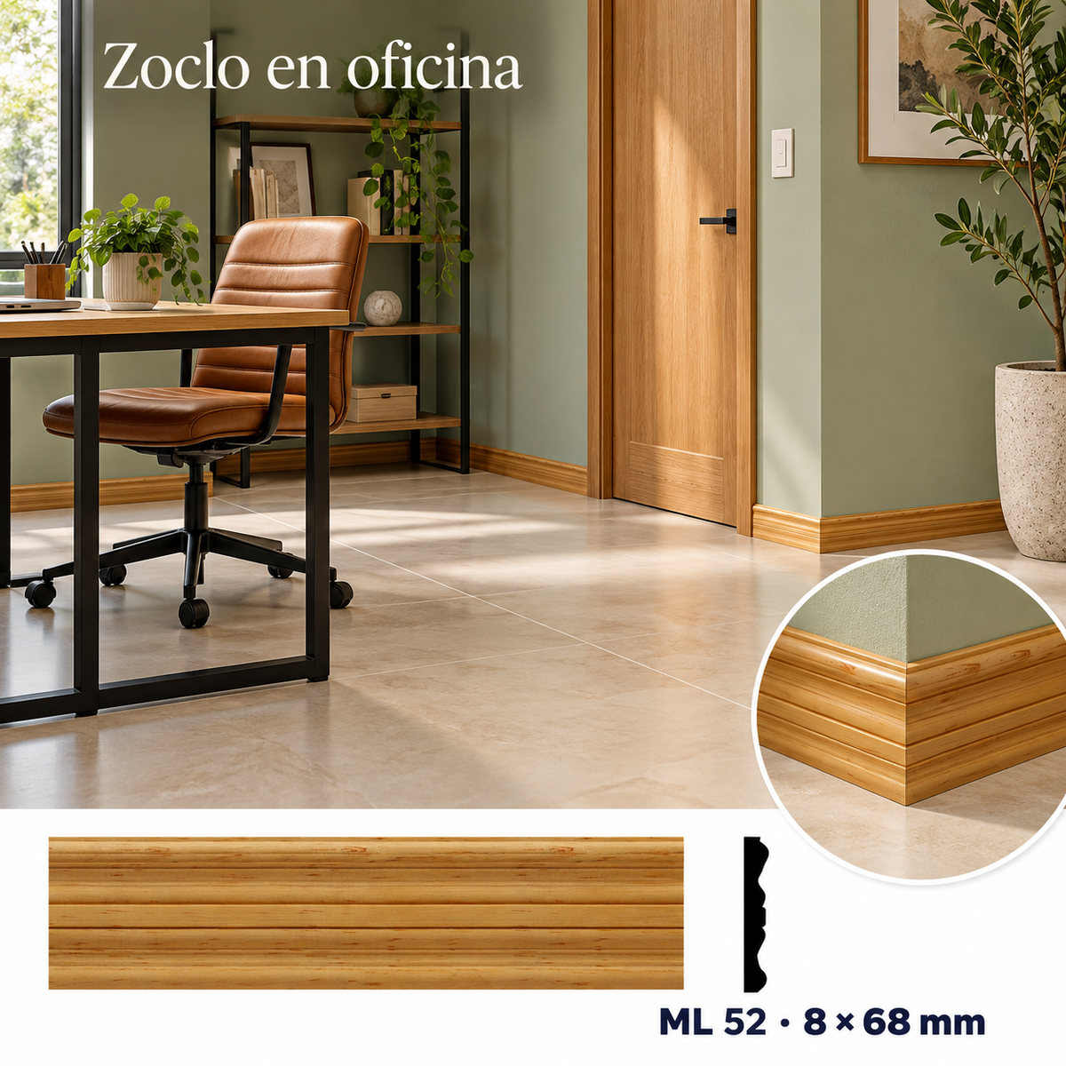 Moldura de madera lisa para mueble ML-52 – Kit de 4 Piezas ZOCLO