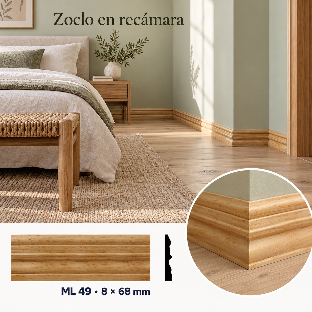 Moldura de madera lisa para mueble ML-49 – Kit de 4 Piezas TIPO ZOCLO