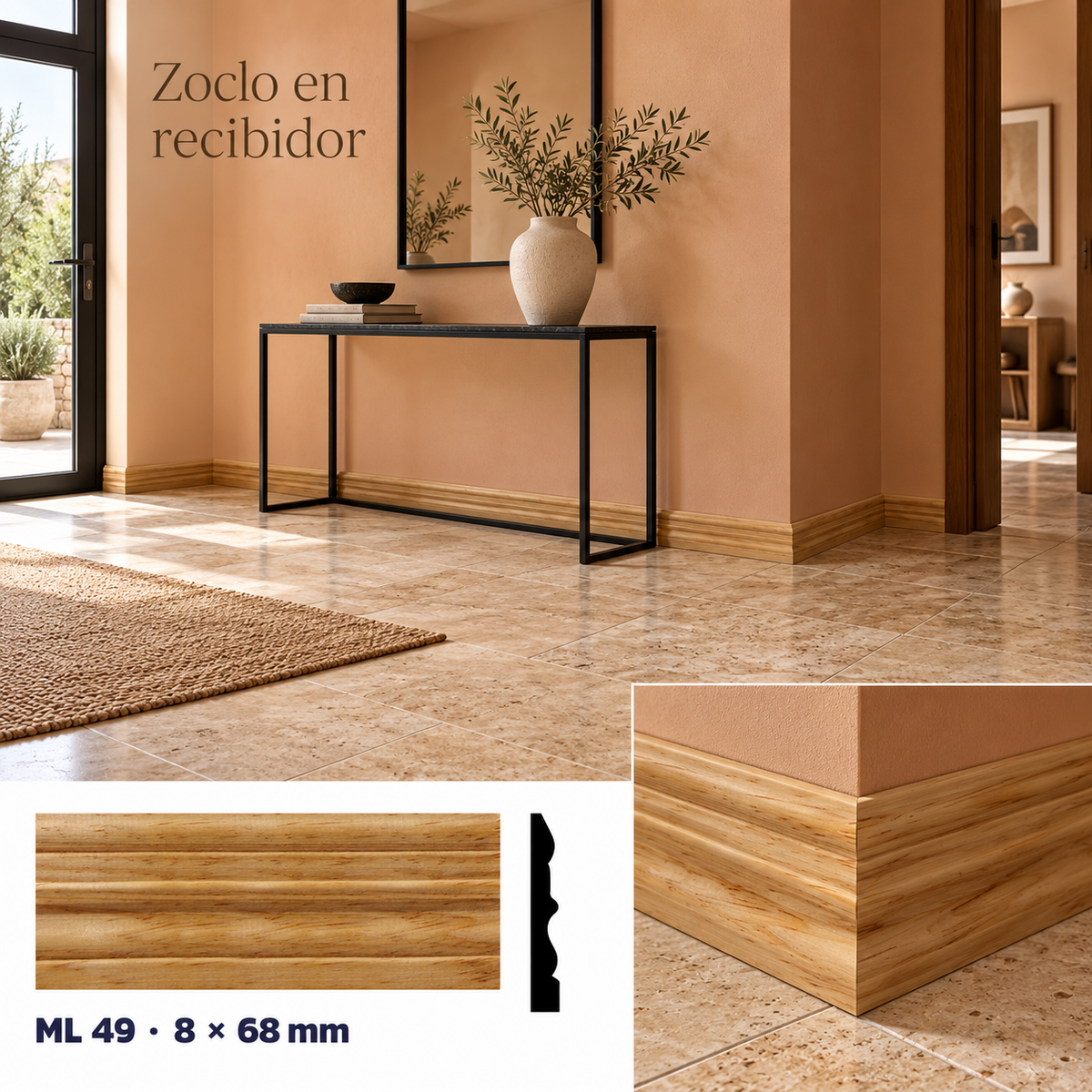 Moldura de madera lisa para mueble ML-49 – Kit de 4 Piezas TIPO ZOCLO