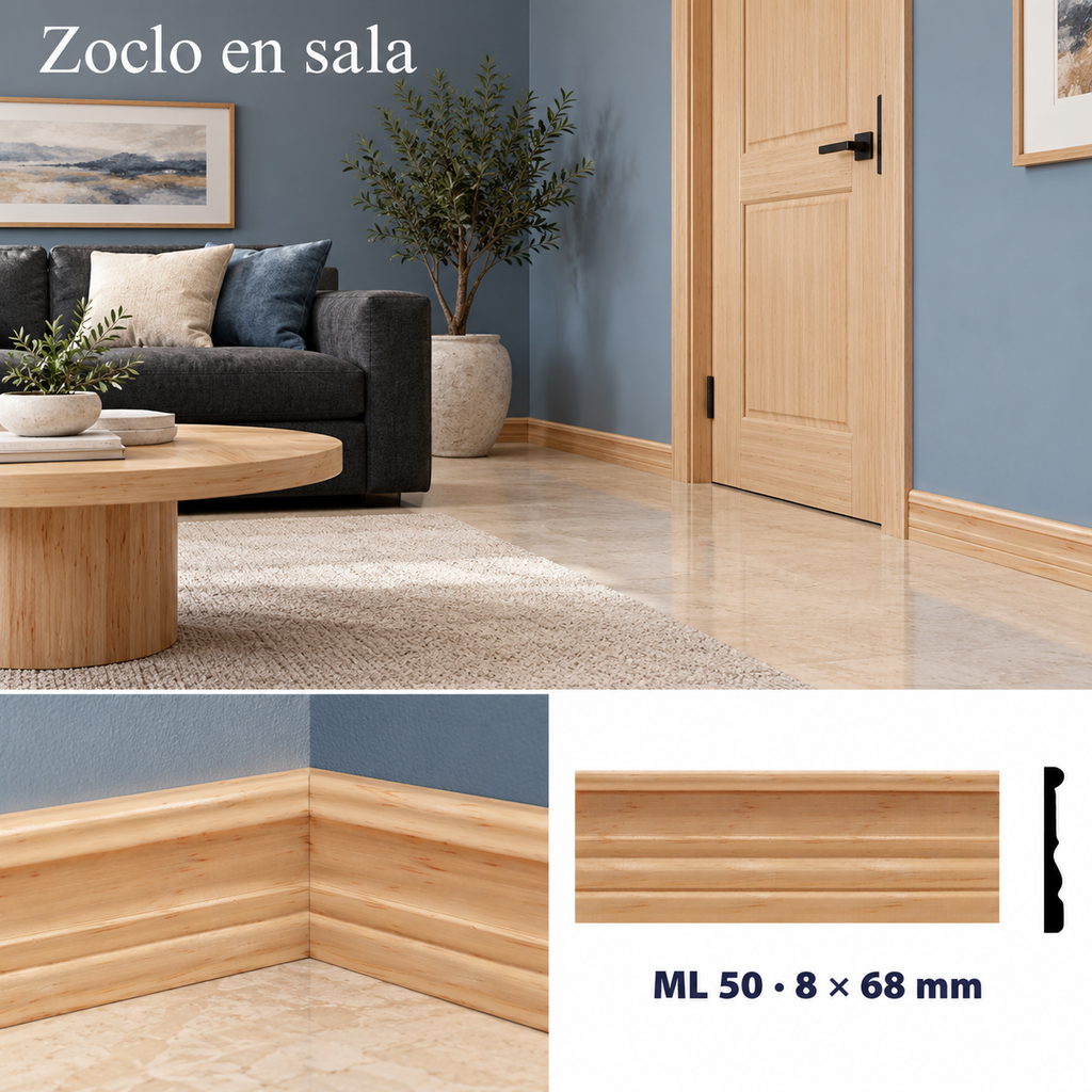 Moldura de madera lisa para mueble ML-50 – Kit de 4 Piezas ZOCLO