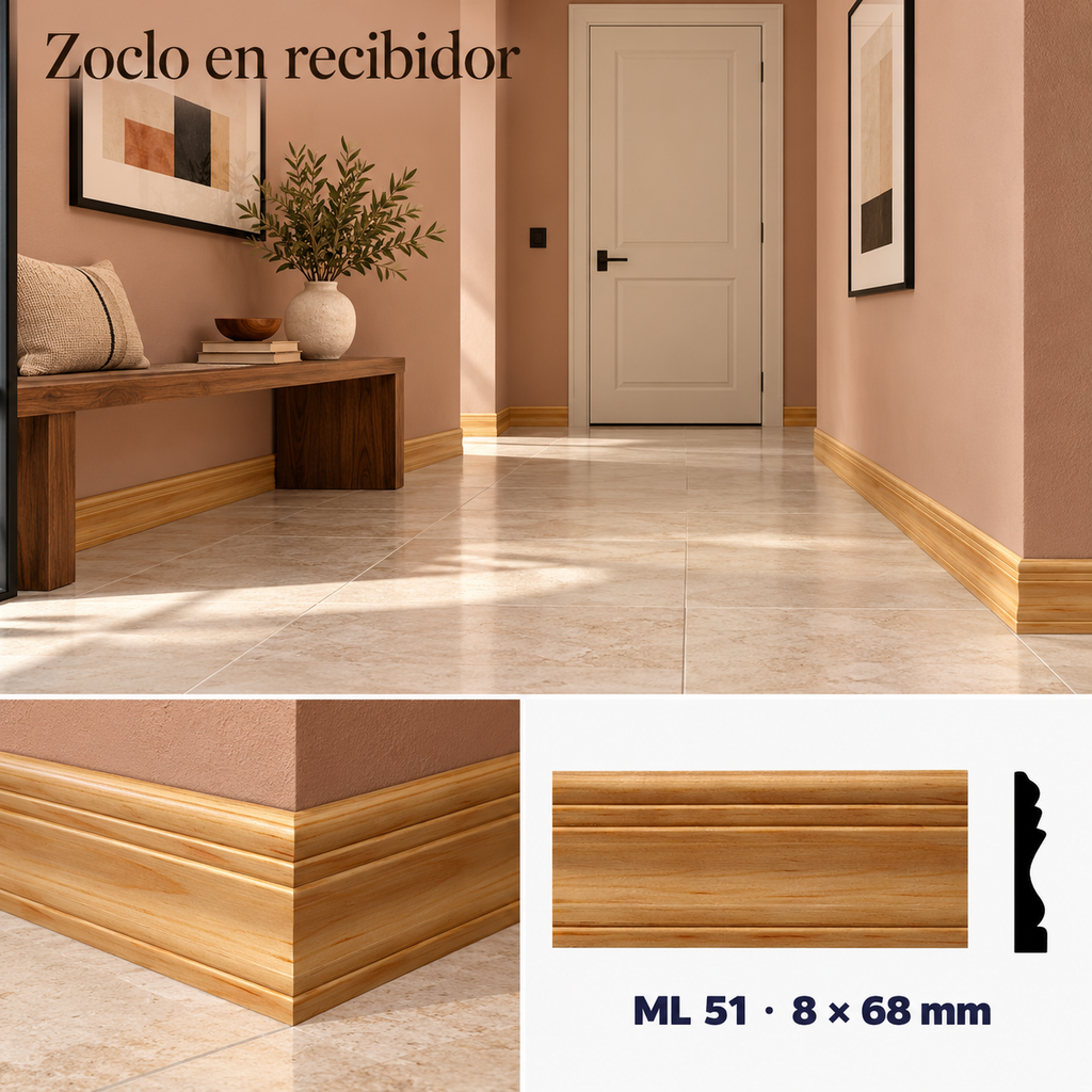 Moldura de madera lisa para mueble ML-51 – Kit de 4 Piezas ZOCLO