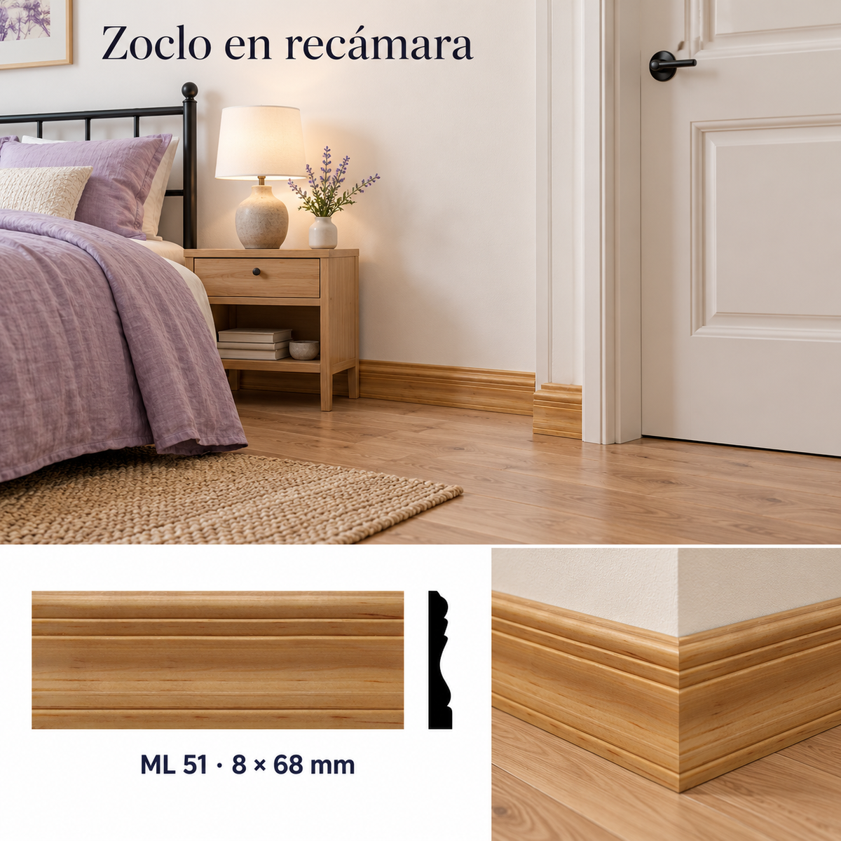 Moldura de madera lisa para mueble ML-51 – Kit de 4 Piezas ZOCLO