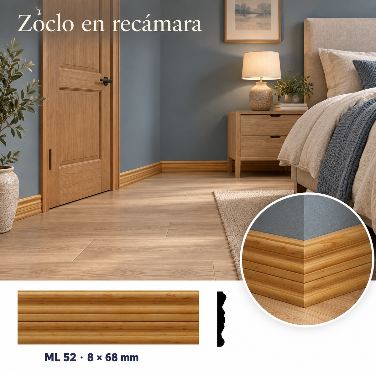 Moldura de madera lisa para mueble ML-52 – Kit de 4 Piezas ZOCLO