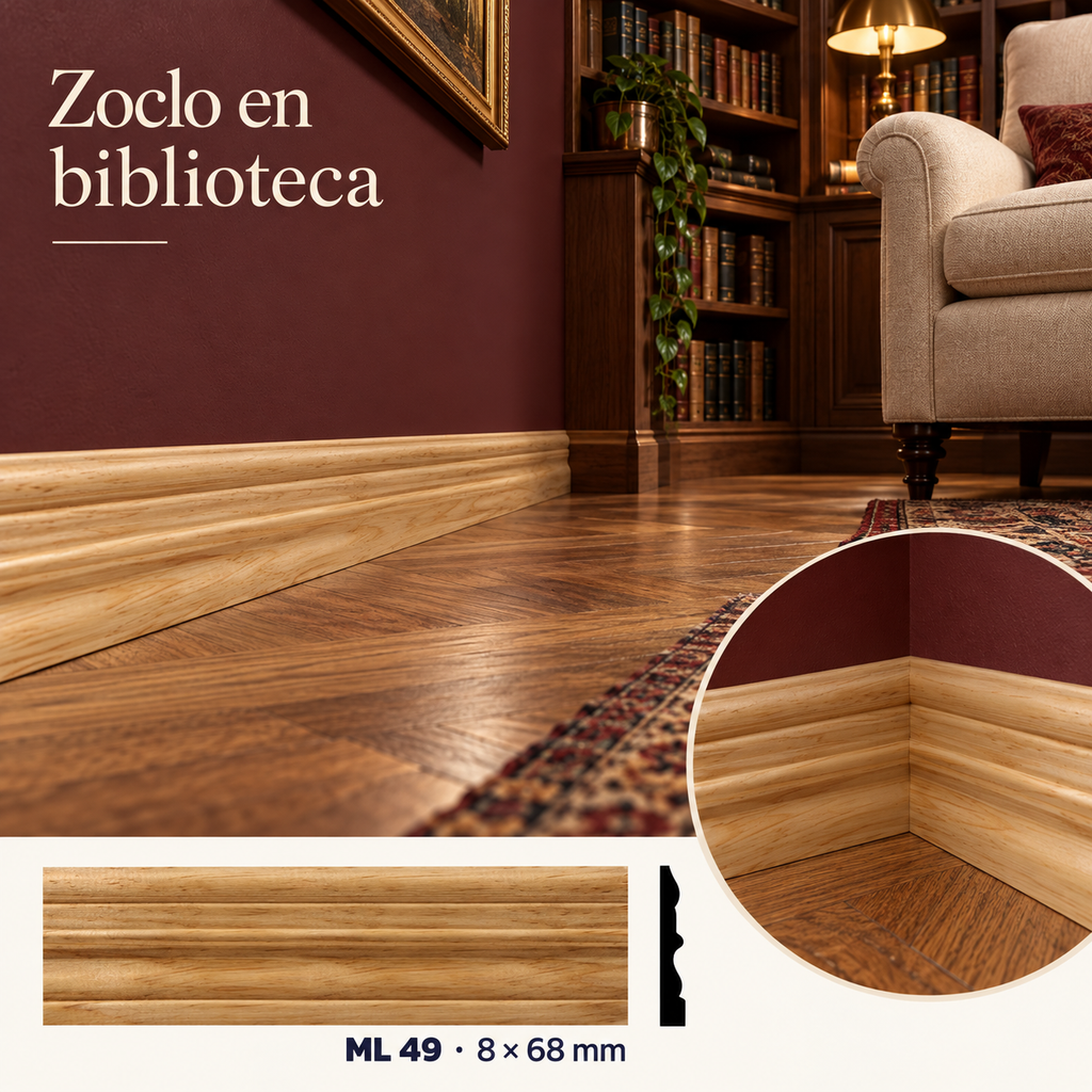 Moldura de madera lisa para mueble ML-49 – Kit de 4 Piezas TIPO ZOCLO