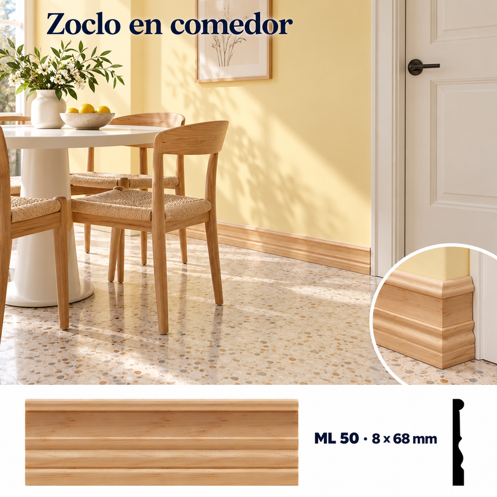 Moldura de madera lisa para mueble ML-50 – Kit de 4 Piezas ZOCLO