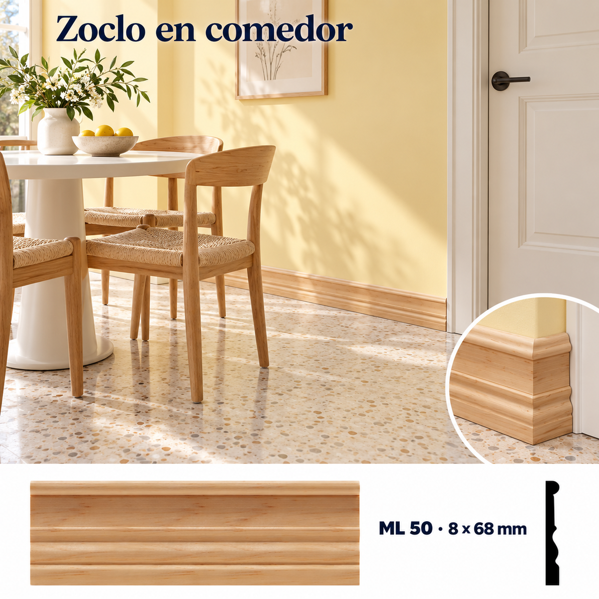 Moldura de madera lisa para mueble ML-50 – Kit de 4 Piezas ZOCLO