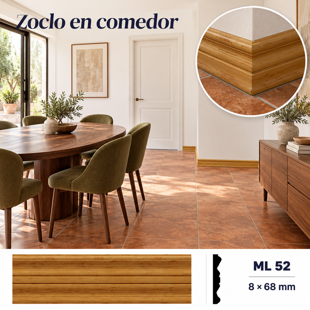 Moldura de madera lisa para mueble ML-52 – Kit de 4 Piezas ZOCLO