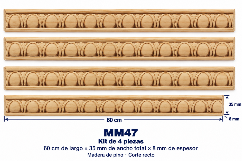 Moldura de madera grabada para mueble MM-47 – Kit de 4 piezas