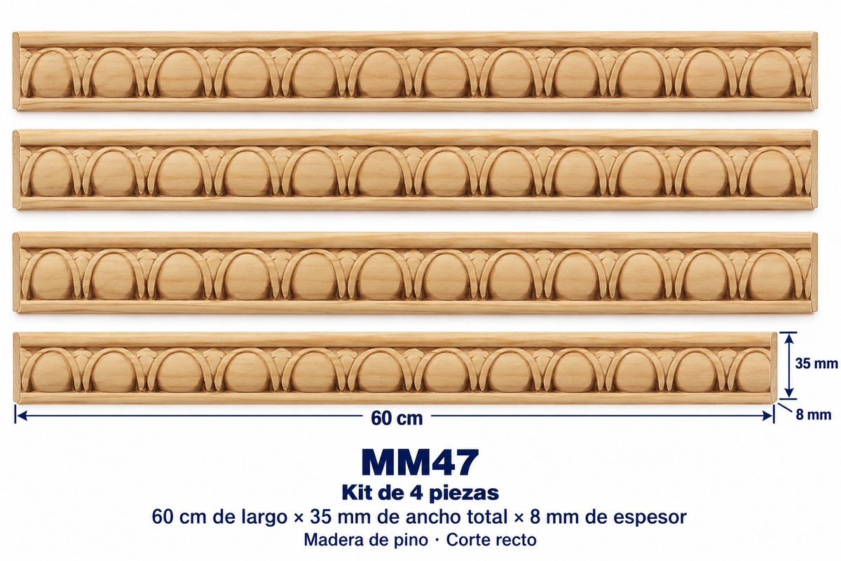 Moldura de madera grabada para mueble MM-47 – Kit de 4 piezas